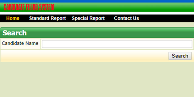 screenshot of candidate filing system website