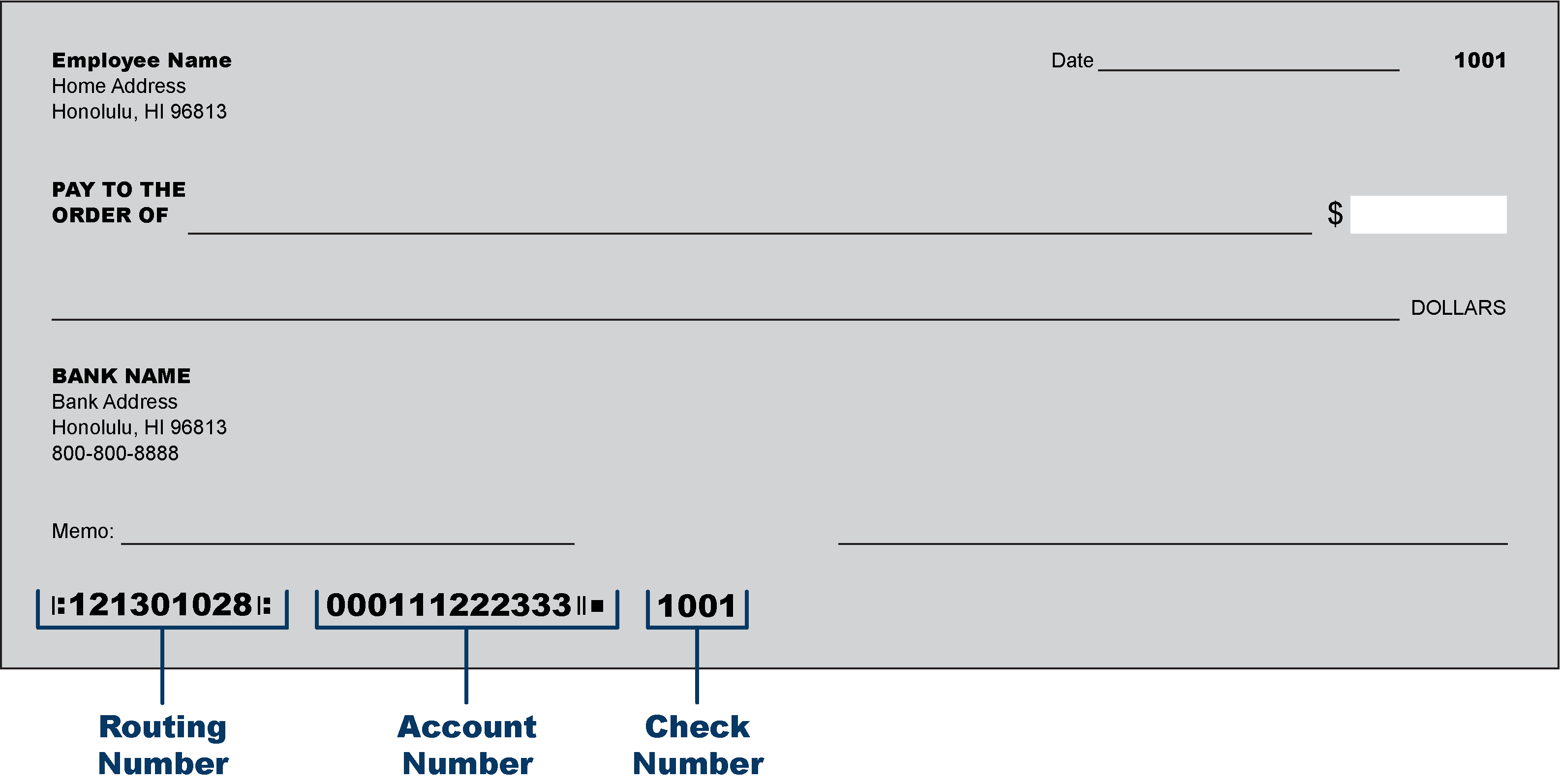Example Check Routing Account Number