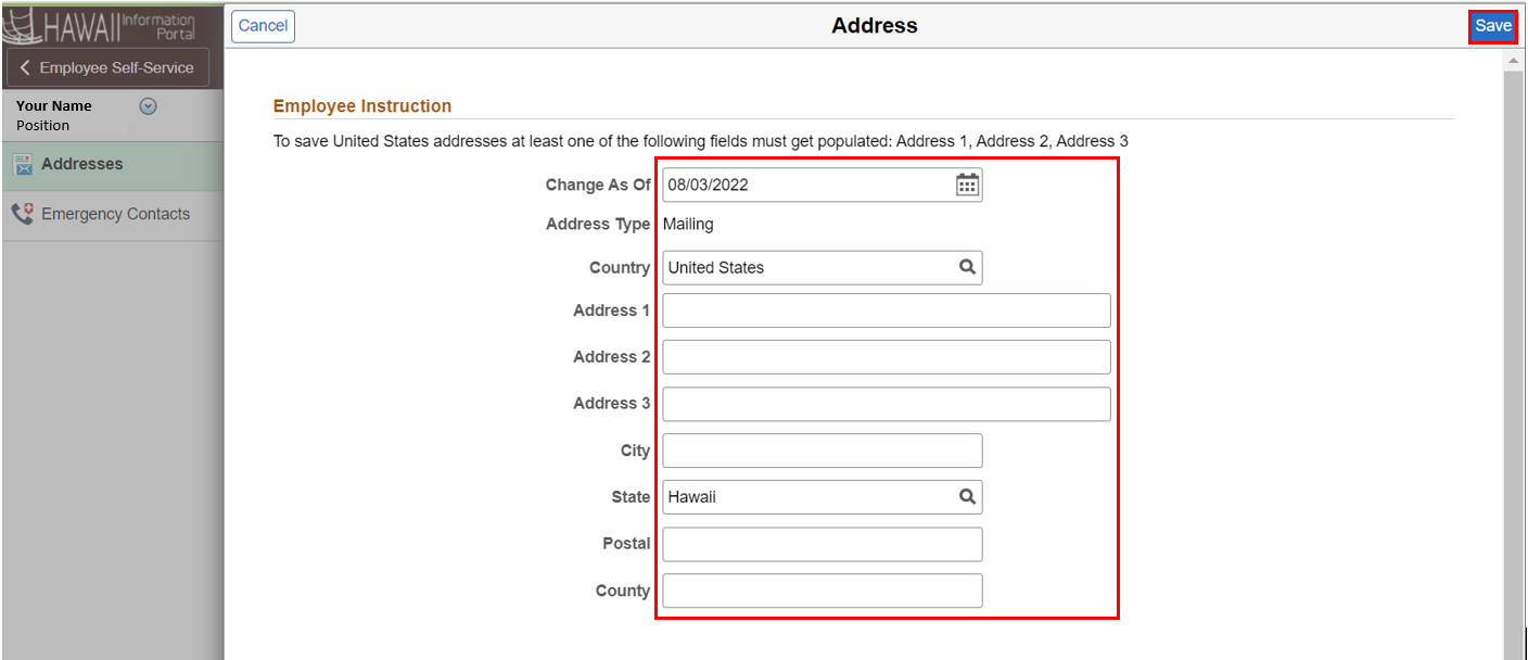 Hawaii Information Portal Setup Your Payroll Address and Emergency