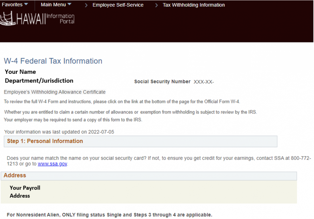 Hawaii Information Portal Manage Your Tax Withholdings (W4)