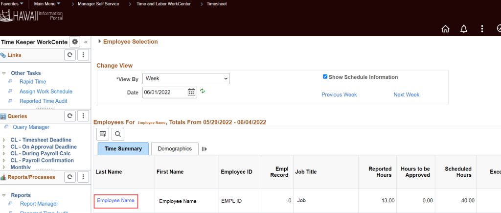 Resolve Timecard Exceptions - Hourly Timecard