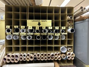Rolled up maps of Lahaina at DAGS Land Survey Division